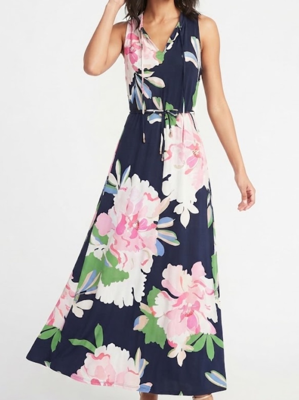 Tommy Hilfiger Women’s Navy Floral V-Neck Sleeveless Maxi Dress Size 6